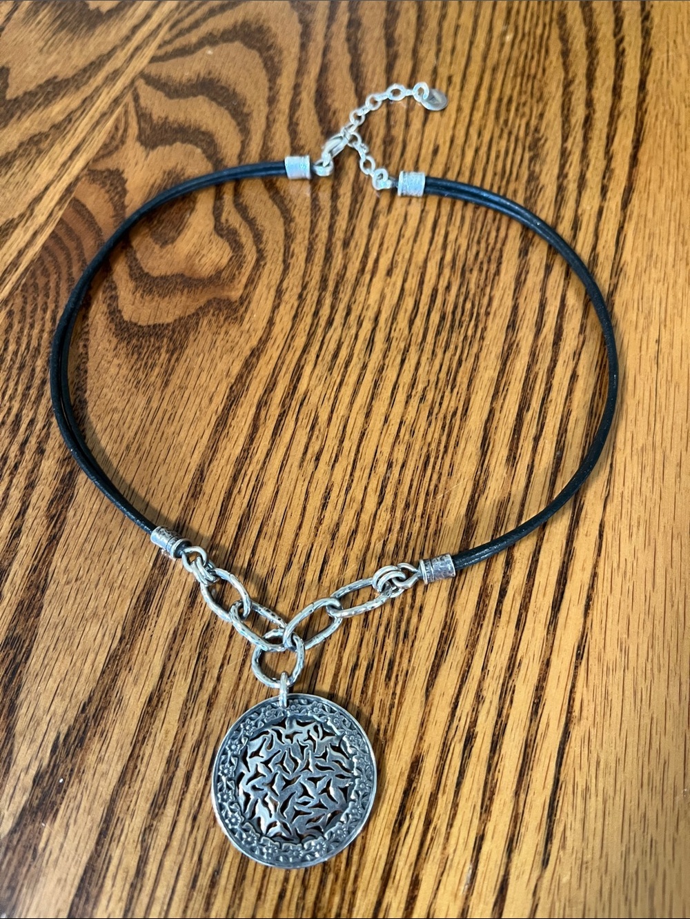Silpada Black Leather Choker with Sterling Silver Filigree Medallion